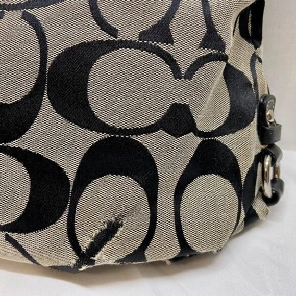 Coach Hobo Shoulderbag F15067 Signature Gray Canvas Black Leather Hand Bag READ - Picture 11 of 16